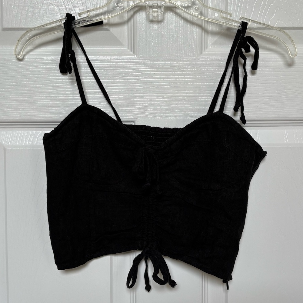 Robertson + Rodeo Women’s Sz LG Black Linen Blend Bustier Crop Top Tank Top